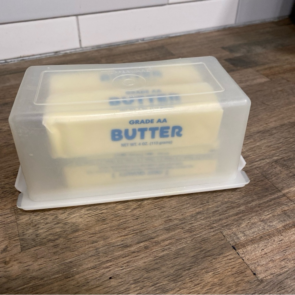 Vintage Tupperware 1 LB butter Cheese dish with sealed lid white Retro kitchen